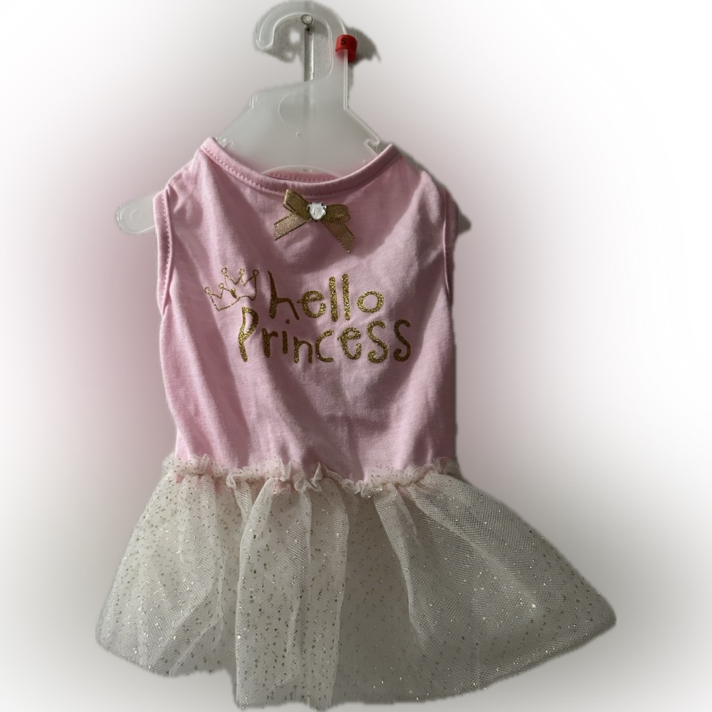 SOLD Pink and Gold 'Hello Princess' Fur baby/dog Dresses bundle of 2